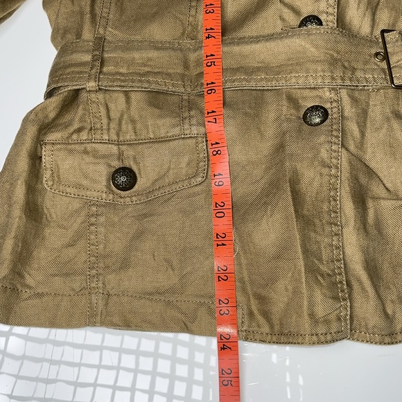 Live A Little Camel Linen Corduroy 3/4 Length Sleeves Button Up Belted Jacket L - Picture 8 of 9